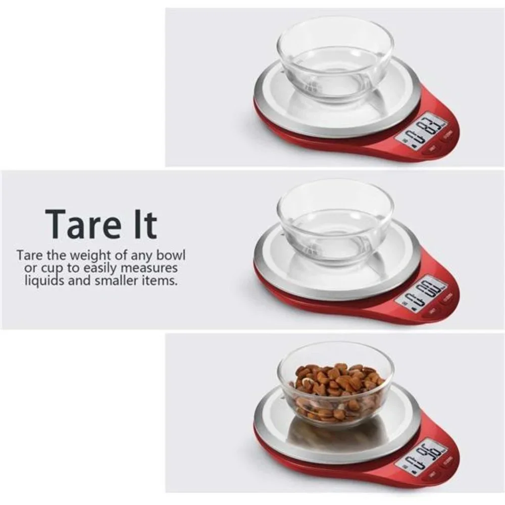 Digital Kitchen Scale with Wide Stainless Steel Plateform Food Scale (Red)